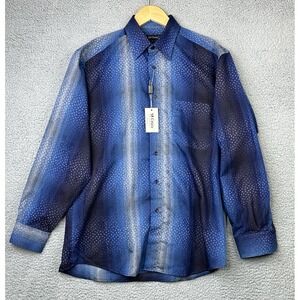 St Croix John Craig Shirt Mens Medium Blue Abstract L/S Button Up Made Italy NWT
